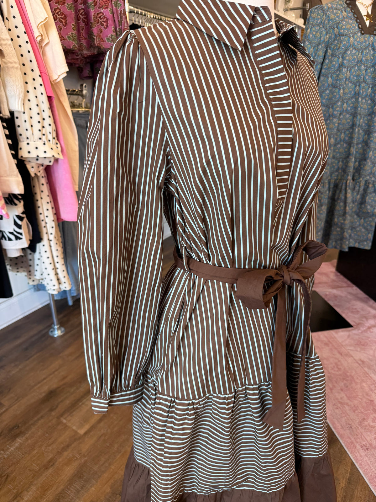 Jodifl- Brown & Blue Stripe Midi Dress