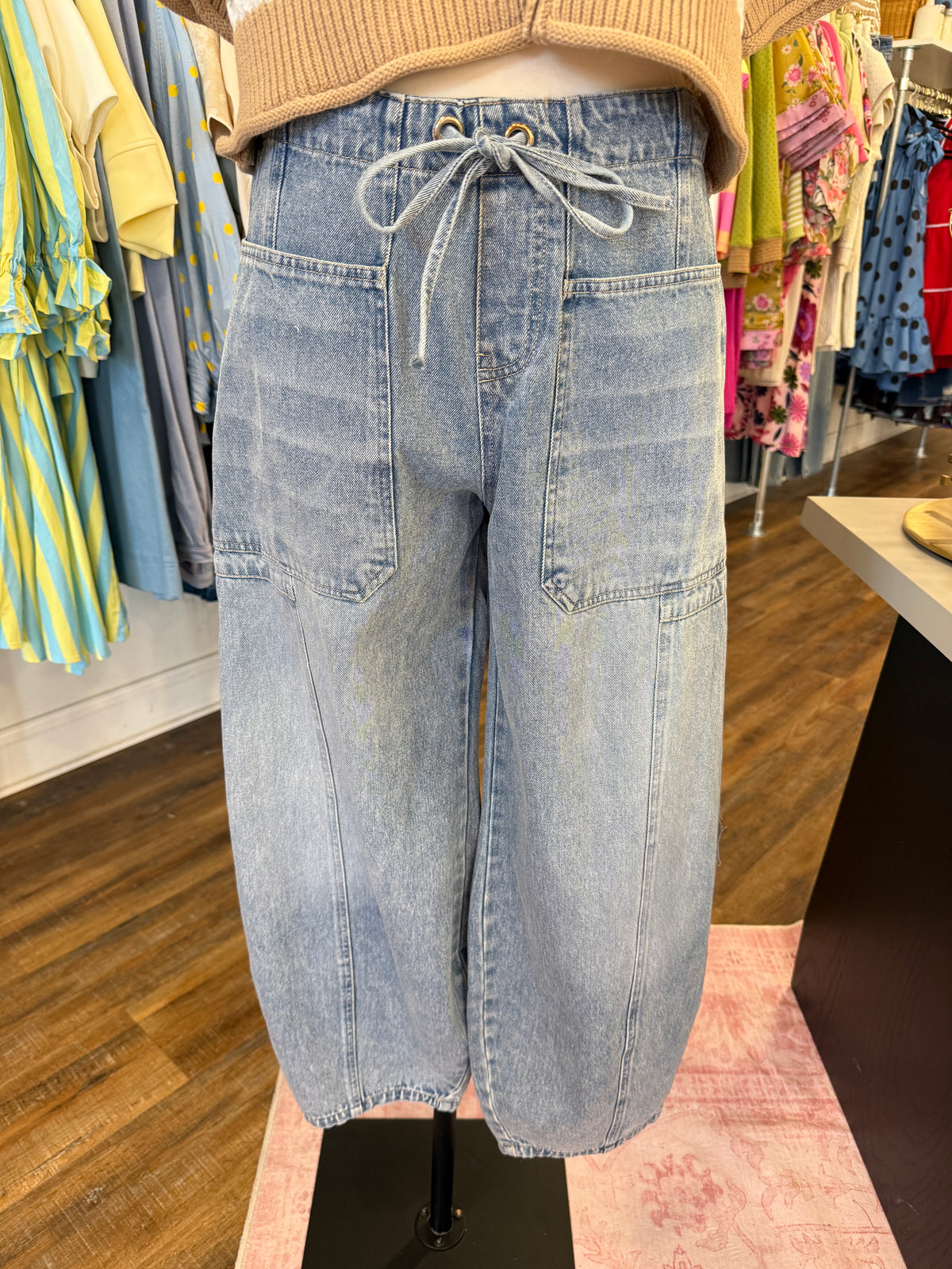 Bluivy- Drawstring Barrel Jeans