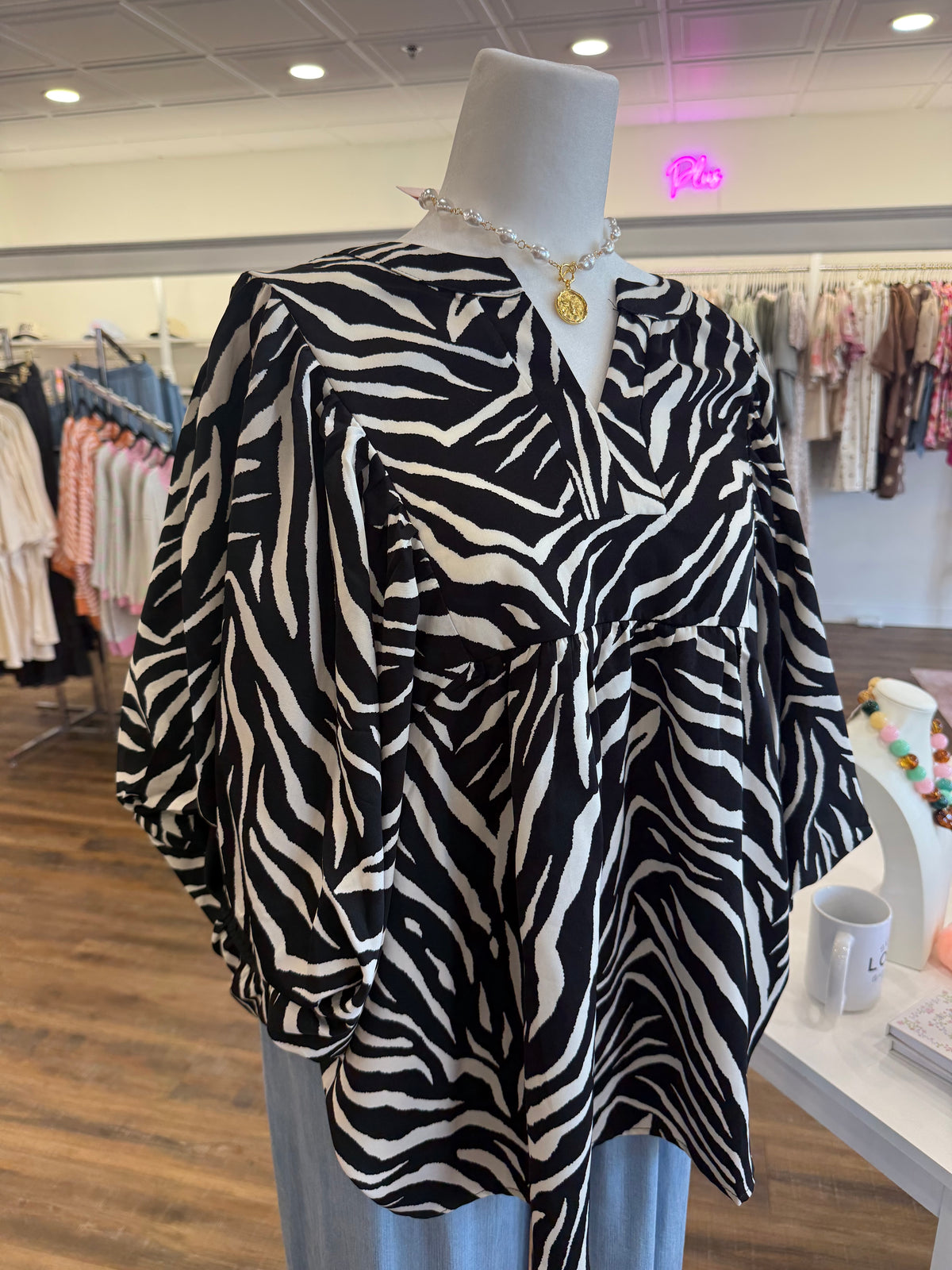 Oddi- Plus Zebra V-neck Top