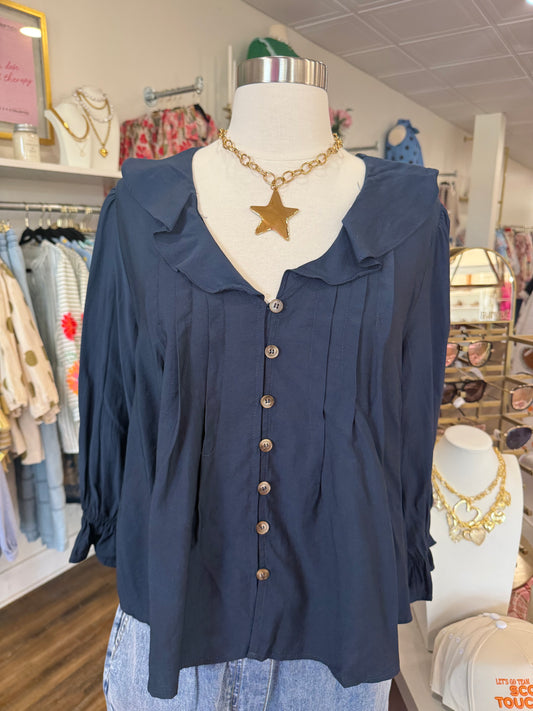 BP- Navy Ruffle Top