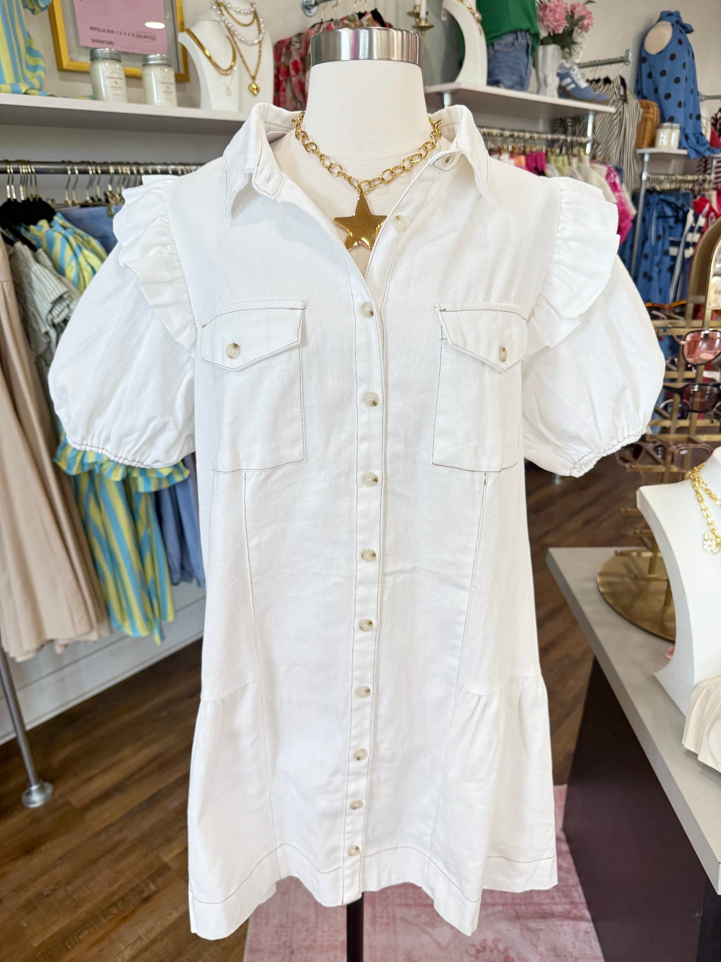 D+M- Off White Denim Dress