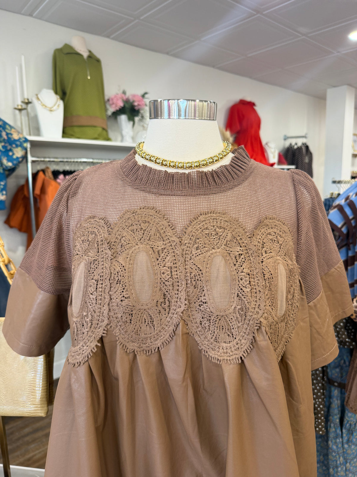 FT- Mocha Leather Babydoll Top