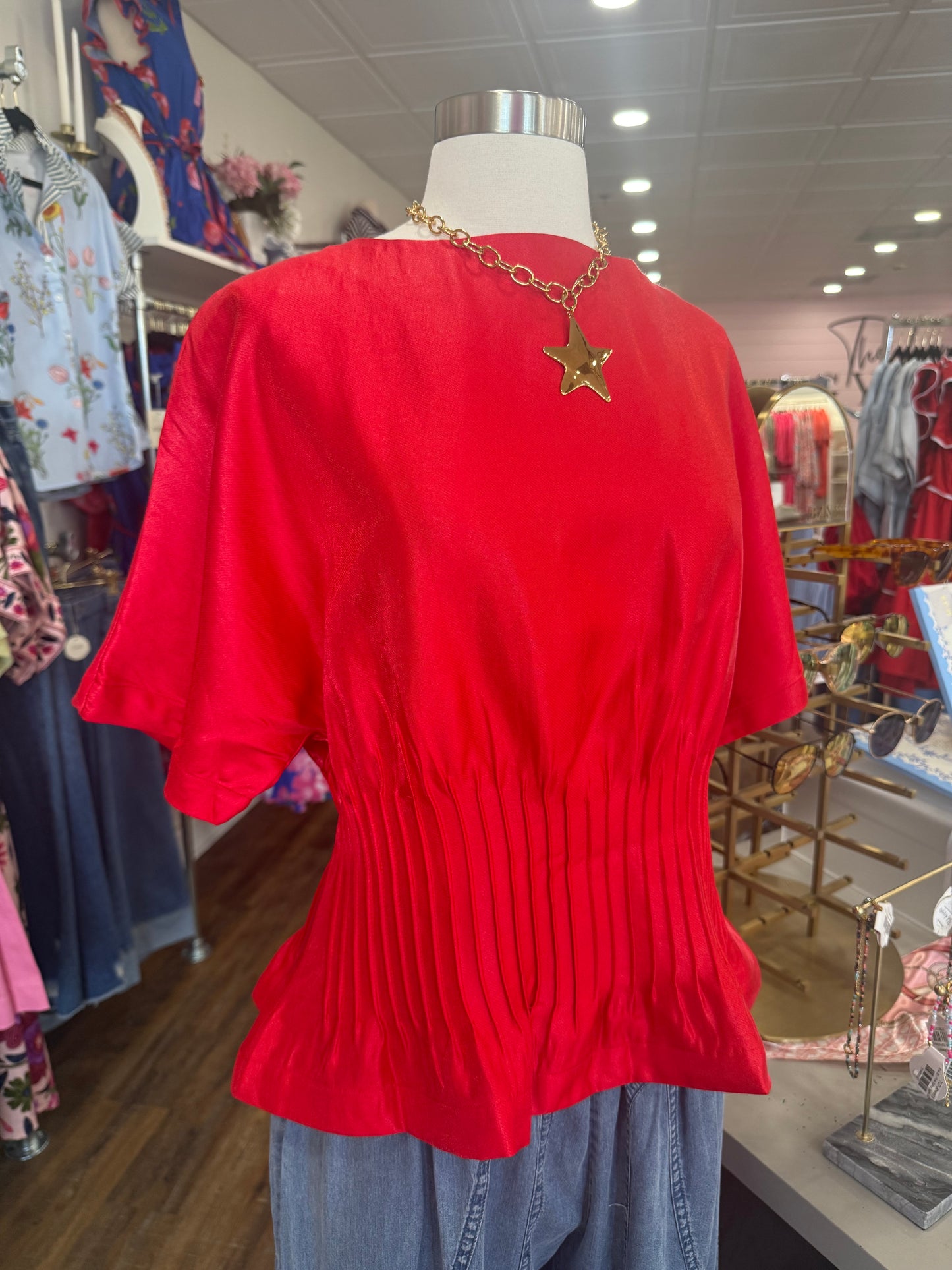 Glam- Red Boat Neck Top
