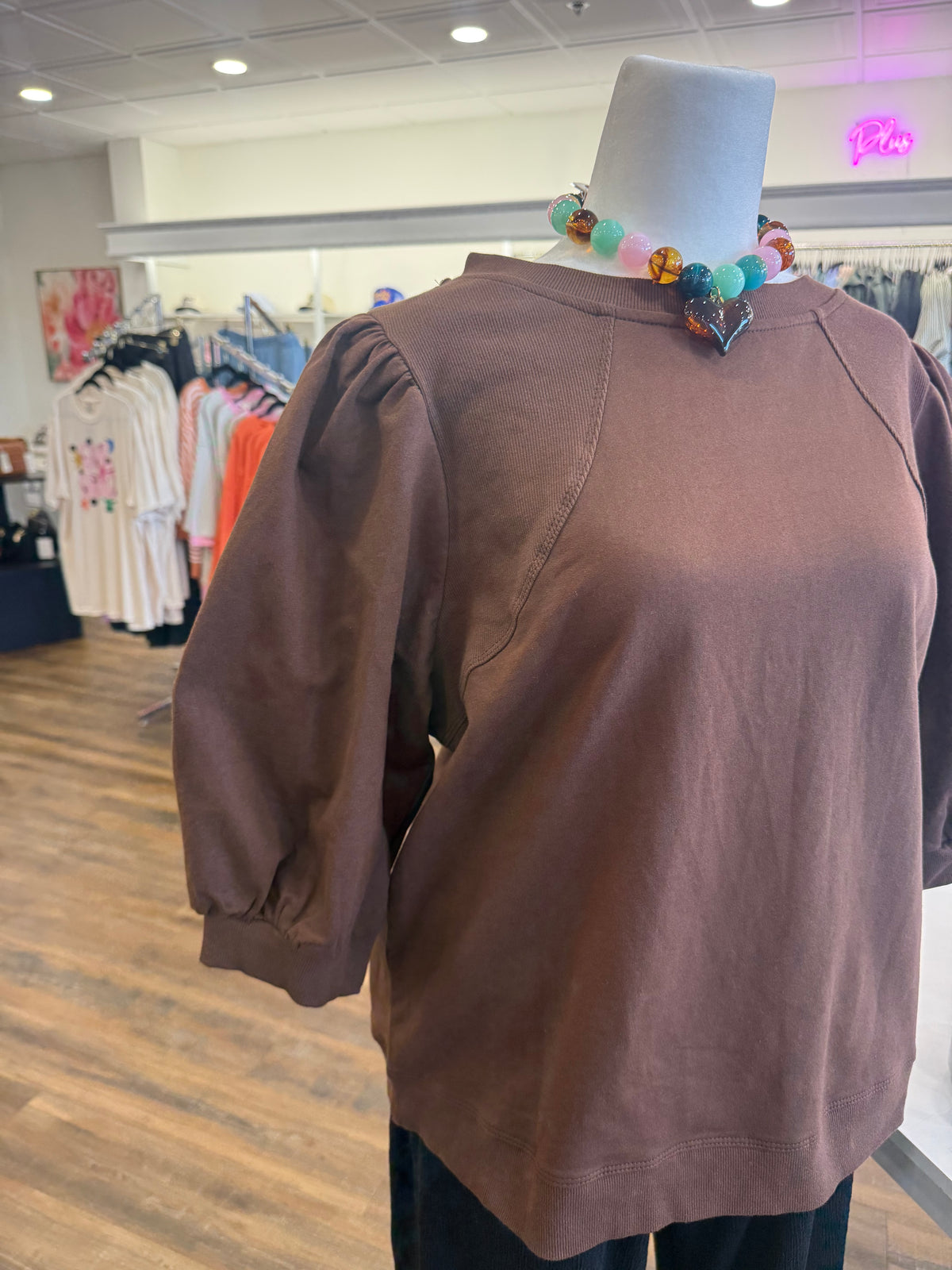 Umgee- Plus Brown French Terry Top