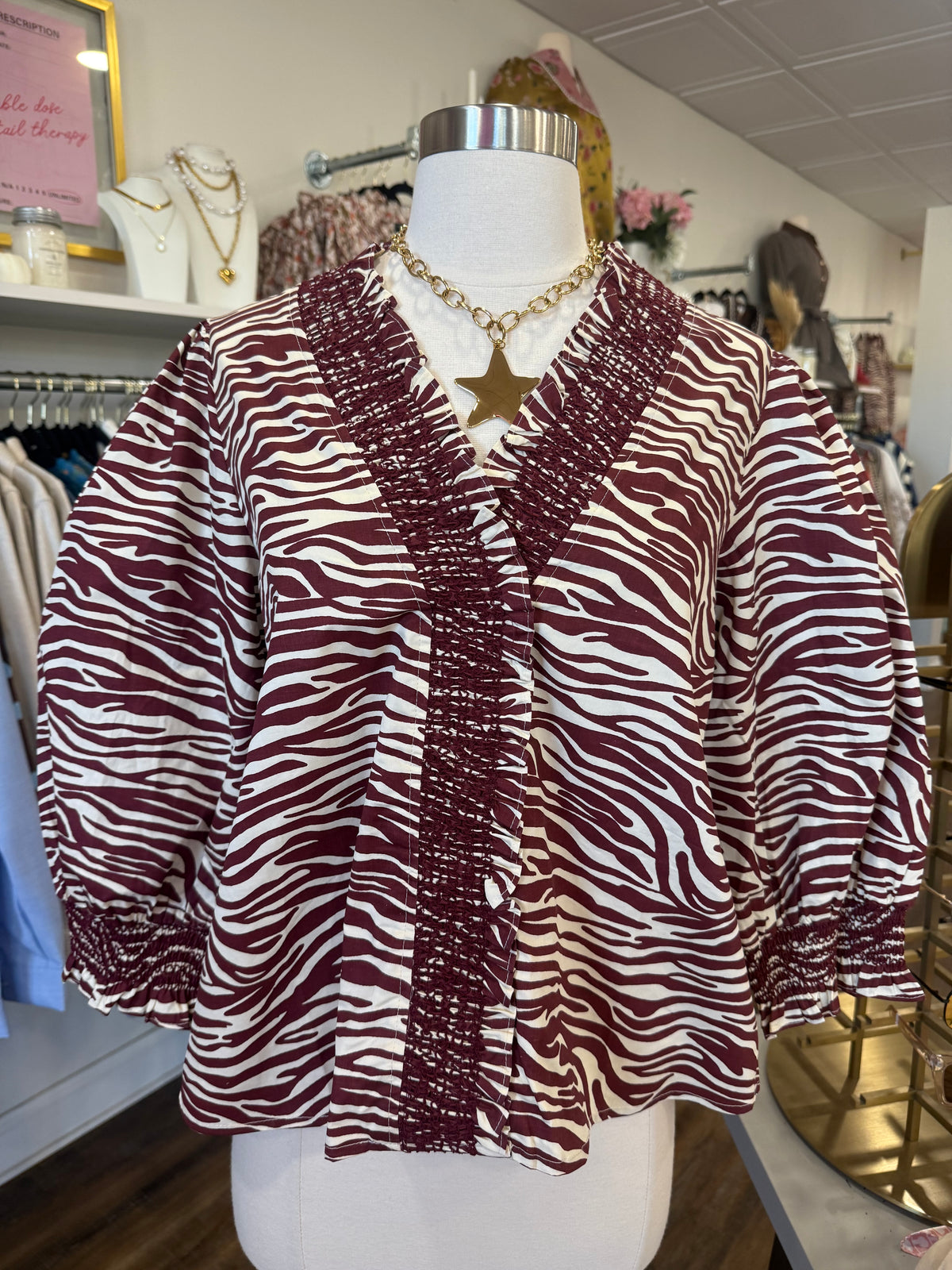 Jodifl- Burgundy Zebra Top
