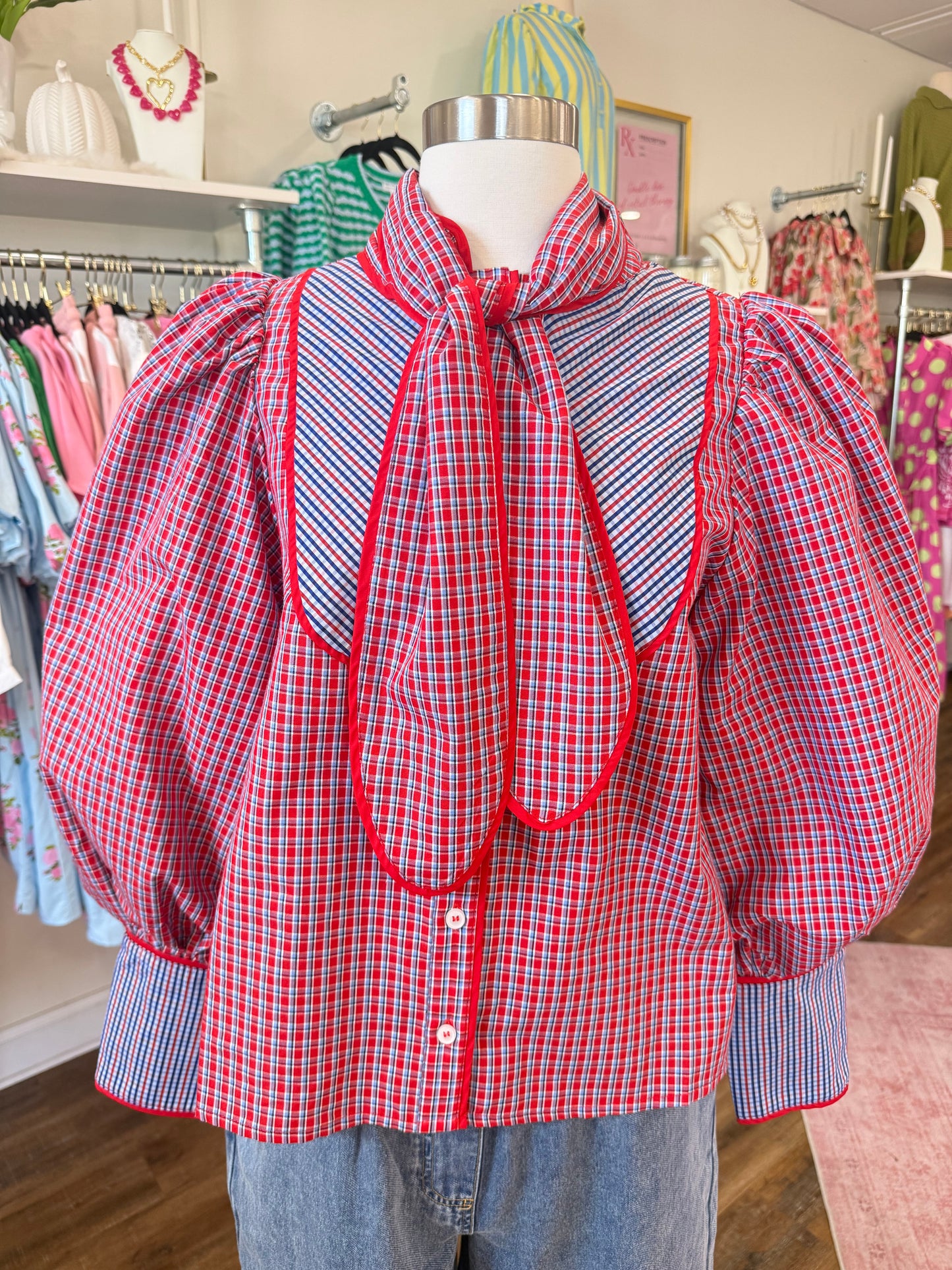 Jodifl- Red Mix Plaid Top