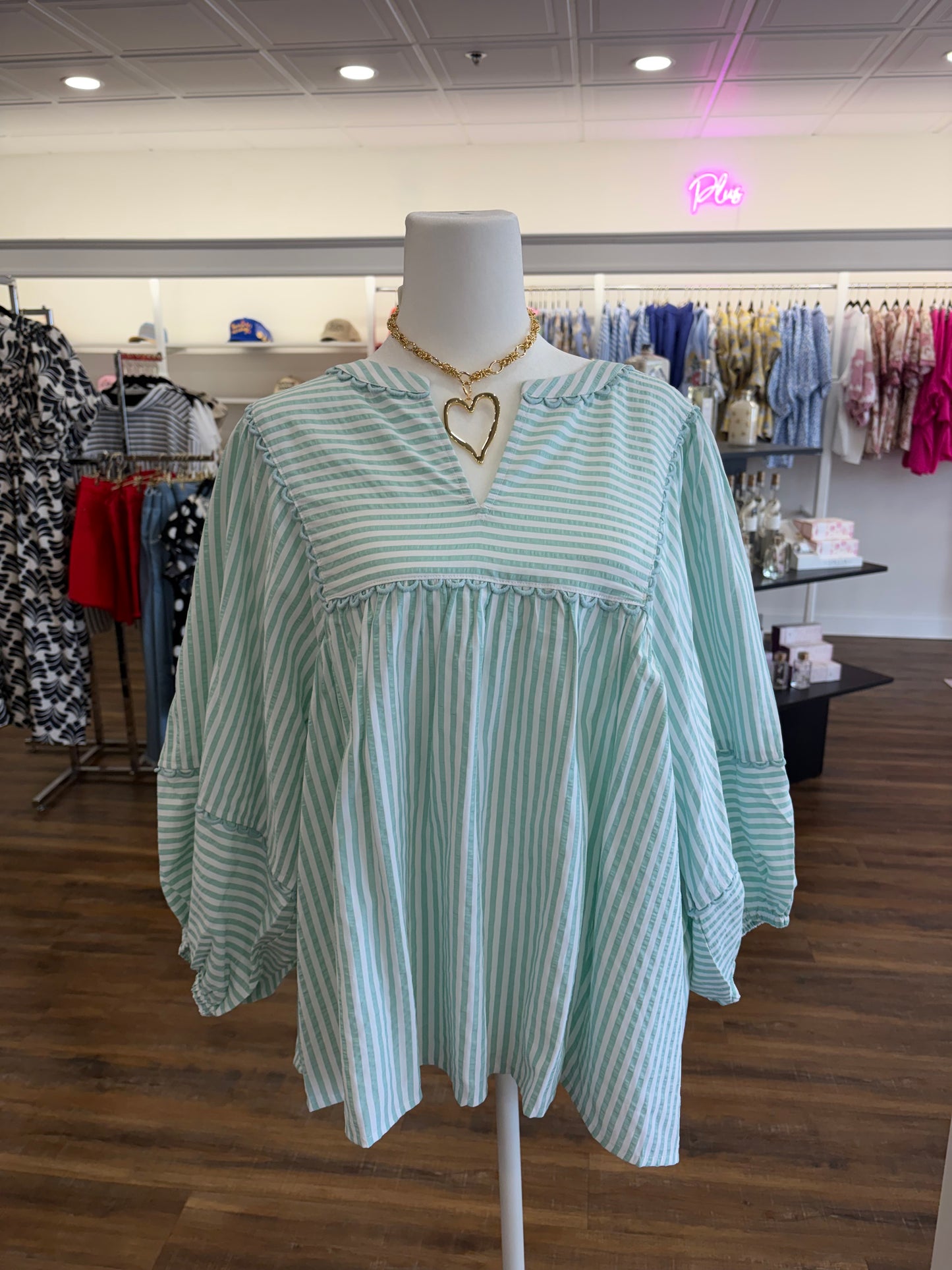 Oddi- Sage Mint Stripe Balloon Top