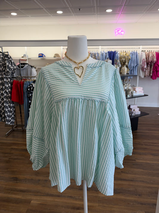 Oddi- Sage Mint Stripe Balloon Top