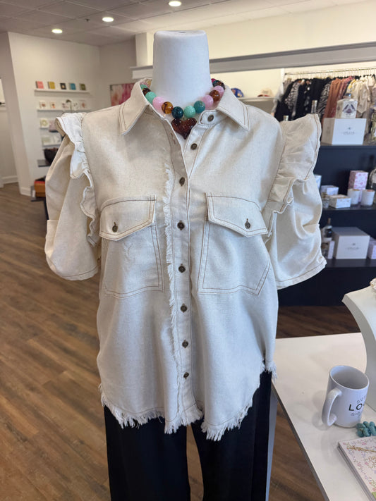 GI- Plus Oatmeal Linen Button Up Top