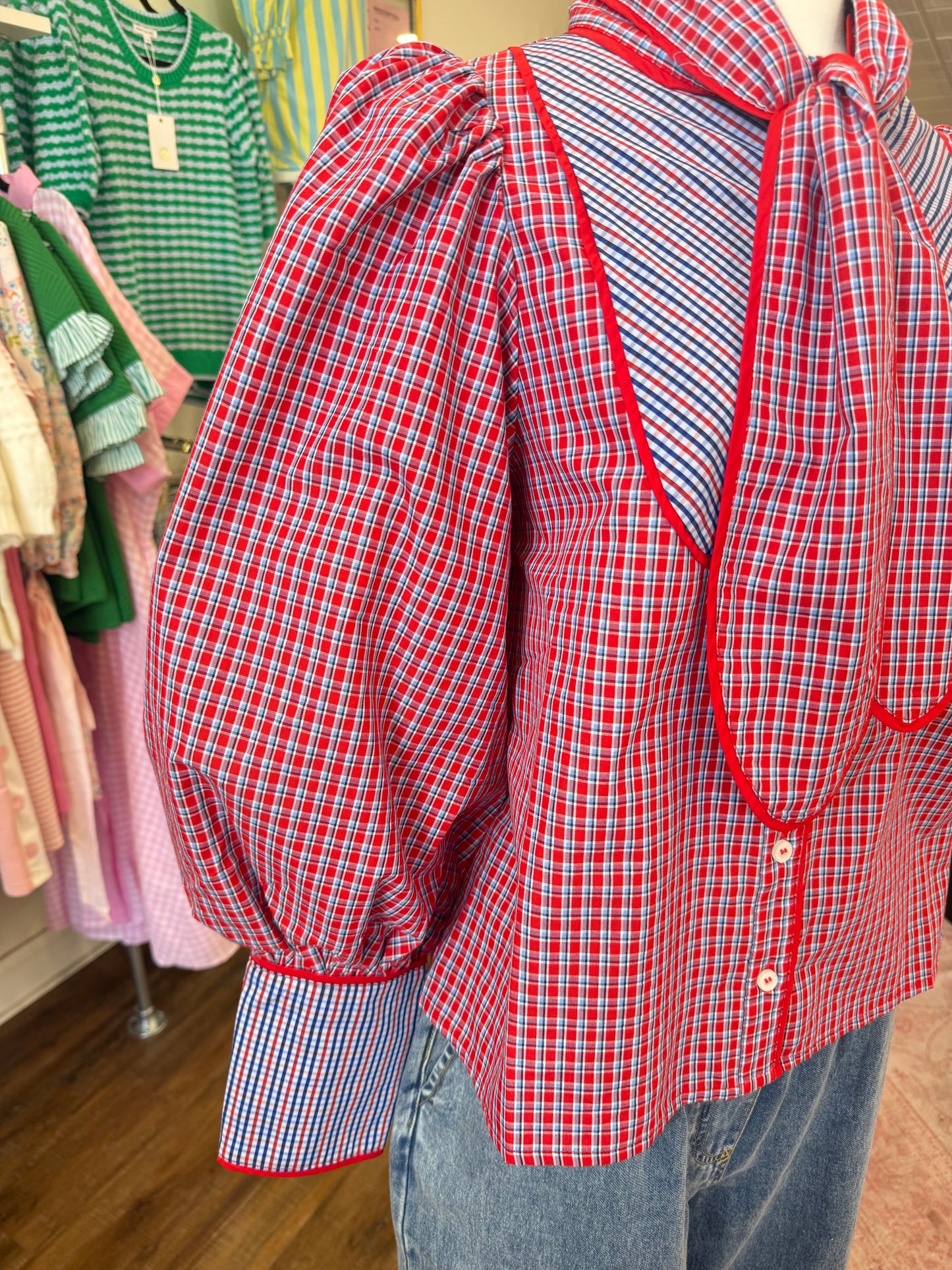 Jodifl- Red Mix Plaid Top