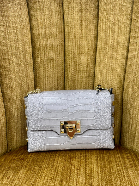 Leather Crossbody - Grey Croc