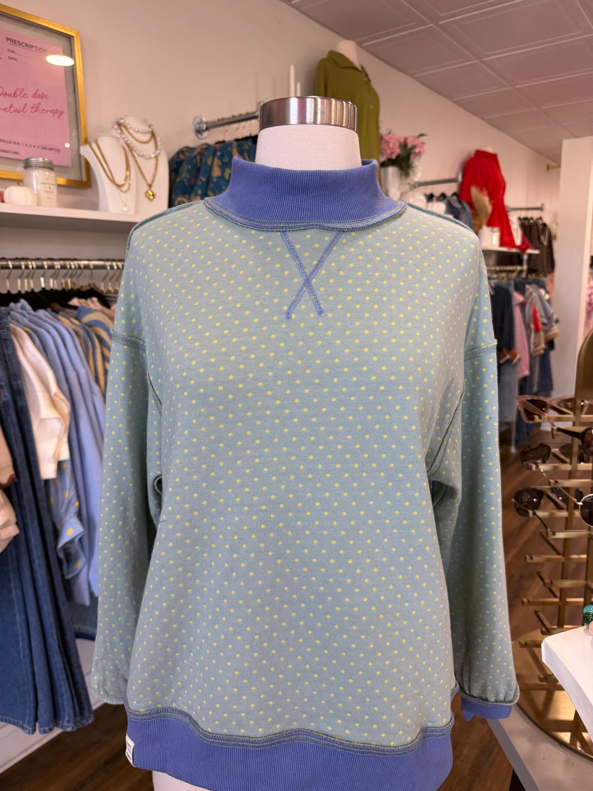 Umgee- Reversible Stripe & Polka Dot Pullover