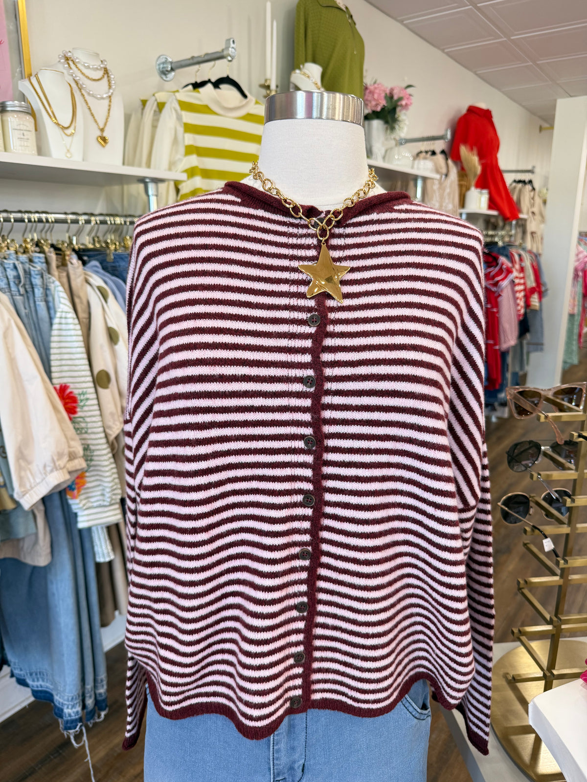 BP- Burgundy Stripe Long Sleeve Cardigan