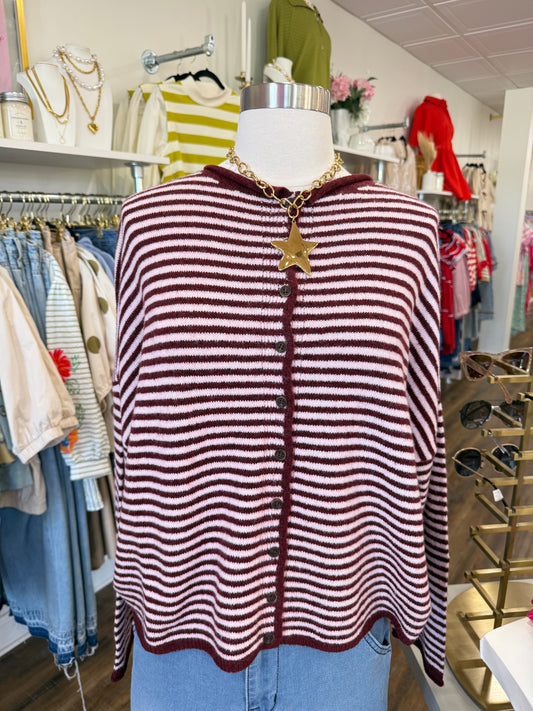 BP- Burgundy Stripe Long Sleeve Cardigan