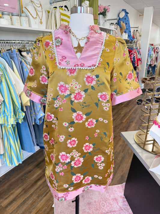 Voy- Gold Floral Jacquard Dress