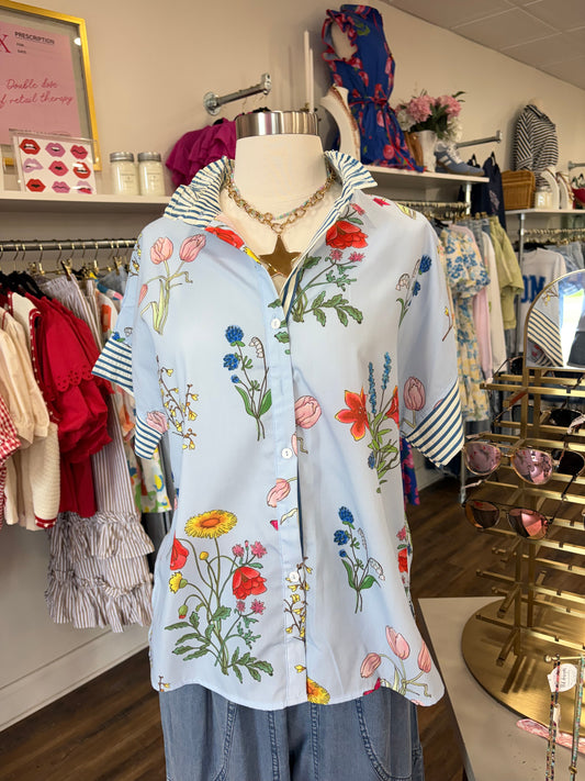 LAS- Blue Floral Button Top