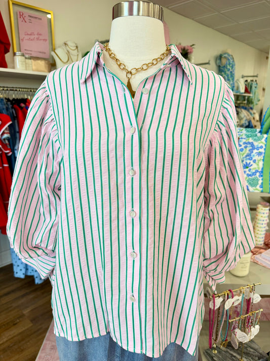 Jodifl- Pink & Green Stripe Top