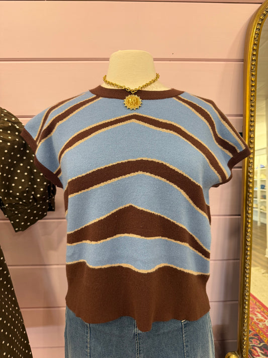 Jodifl- Brown & Blue Mix Sweater Top