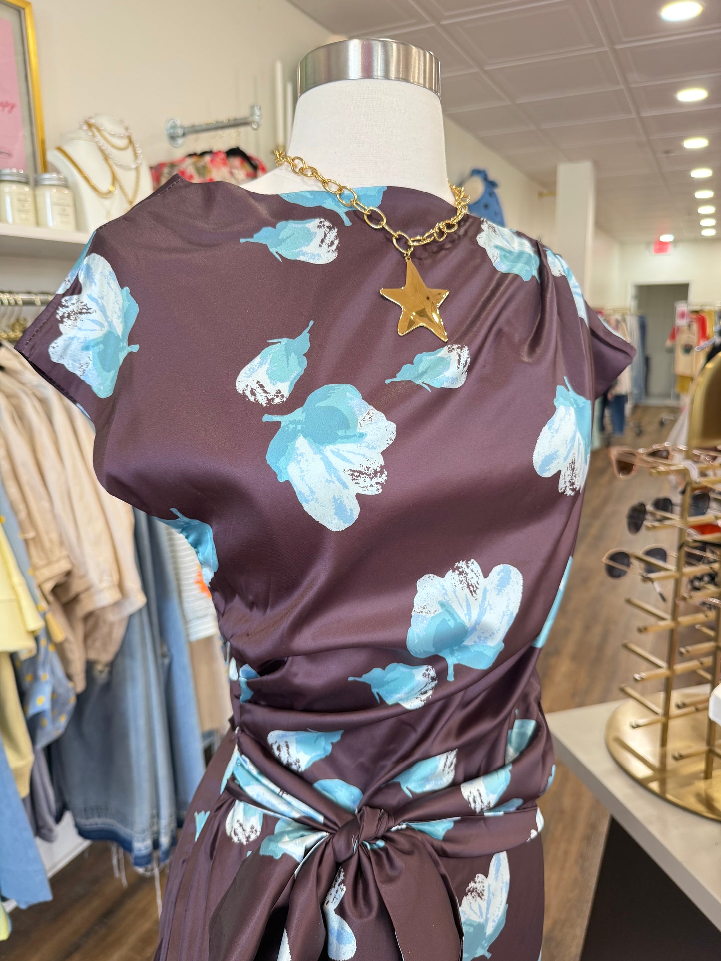 Glam- Brown Floral Midi Dress