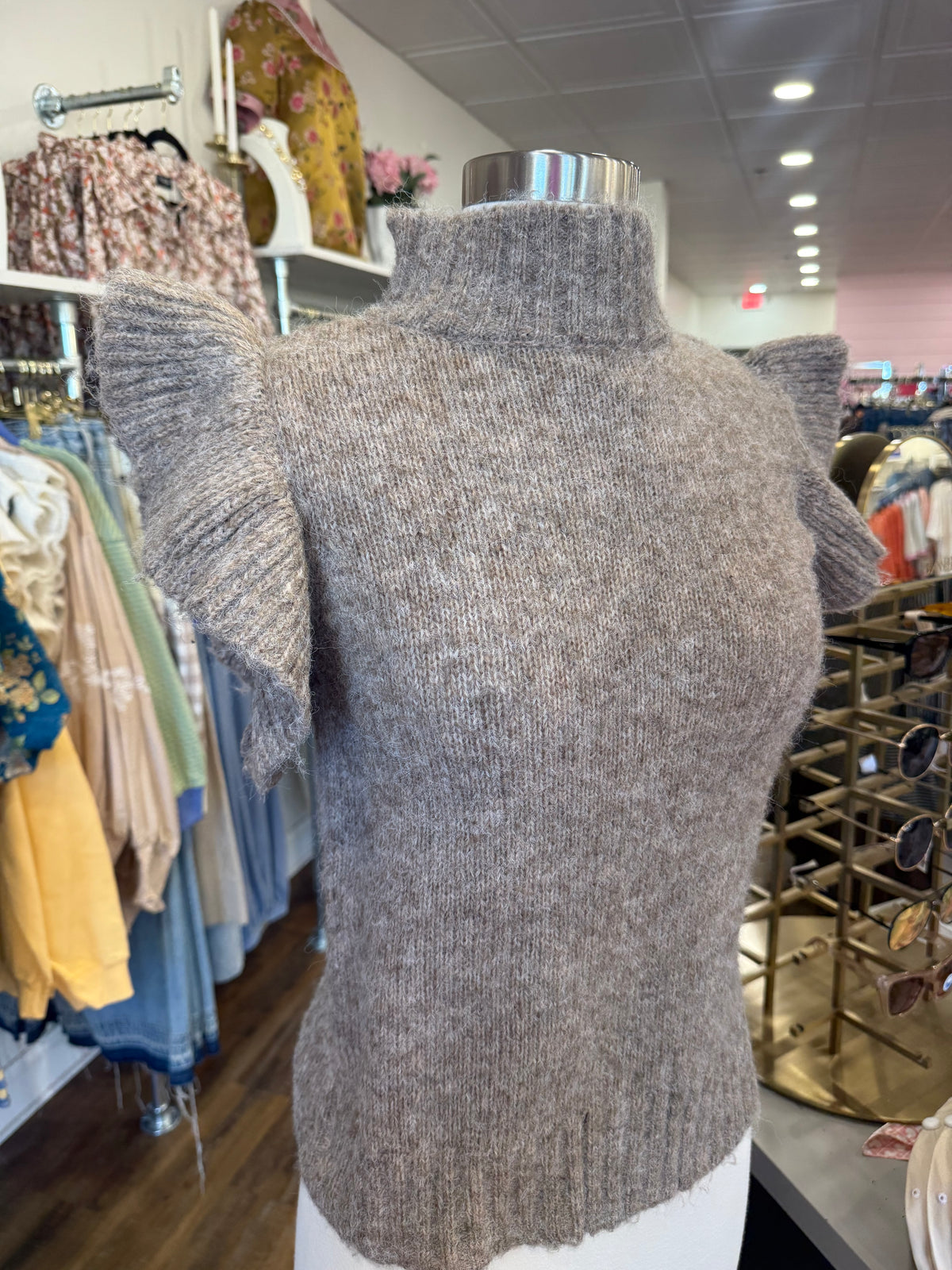 BP- Oatmeal Ruffle Sleeve Mockneck