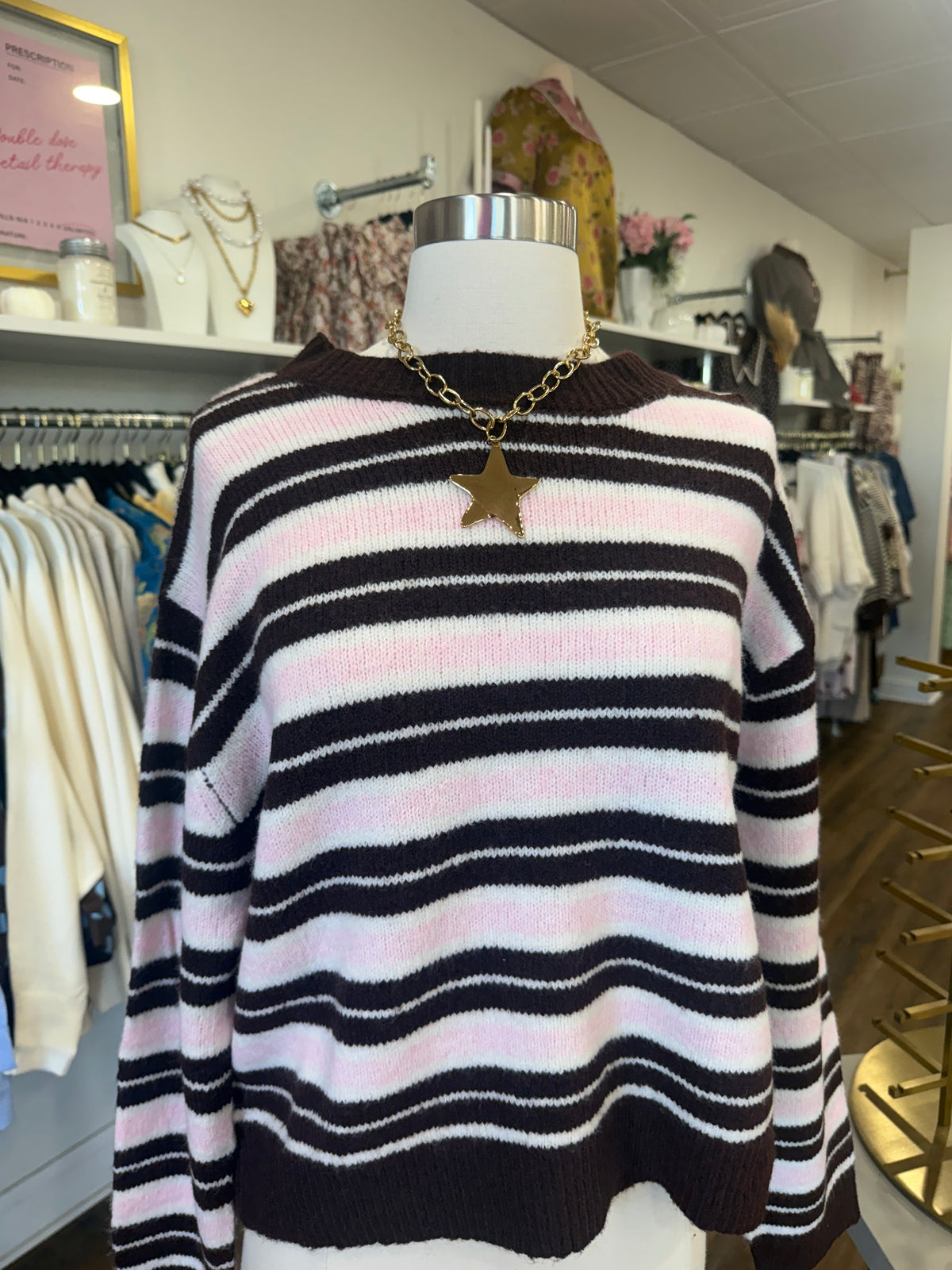 BP- Pink Multi Stripe Crewneck Sweater