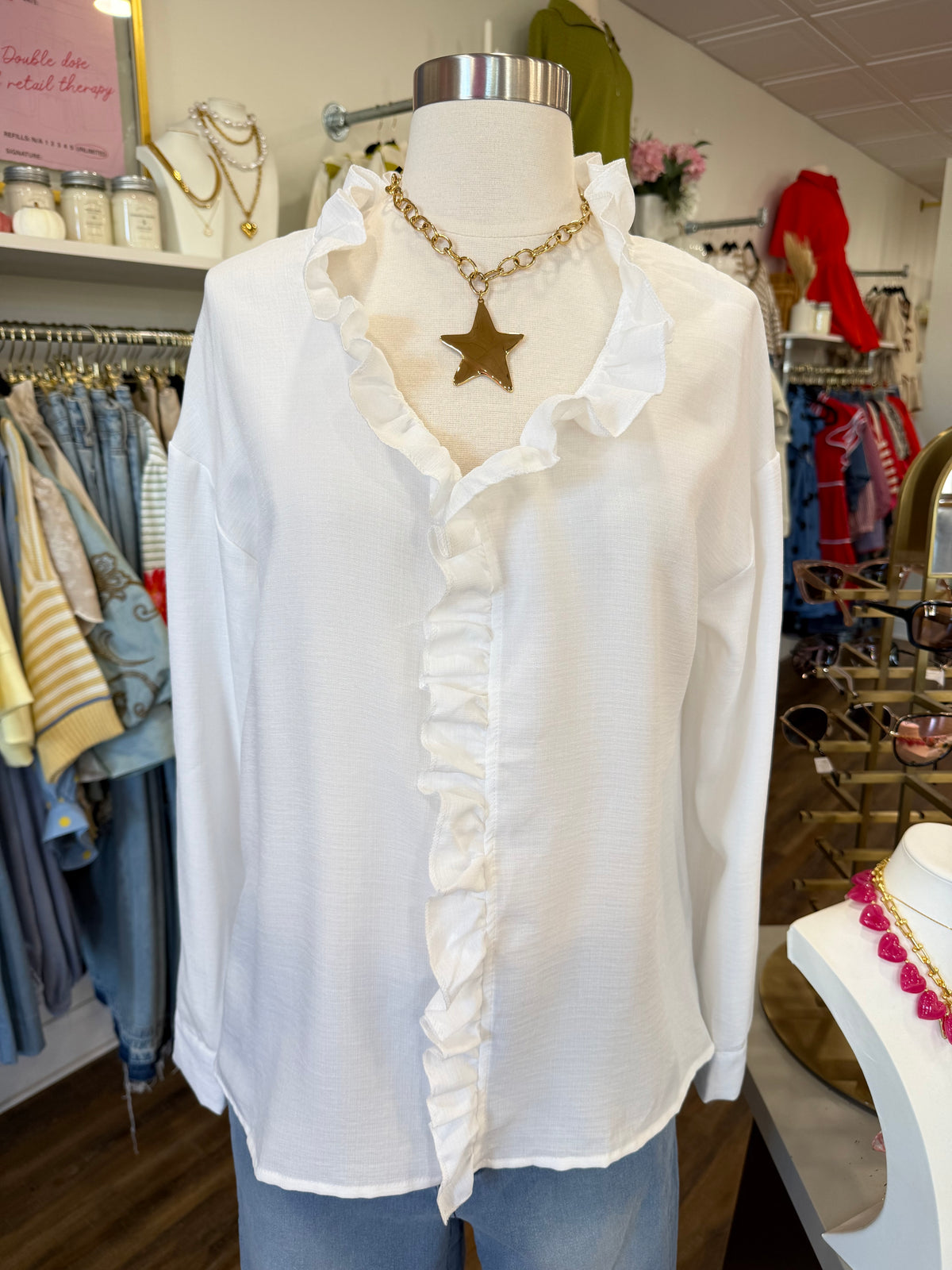 LS- White Ruffle Top