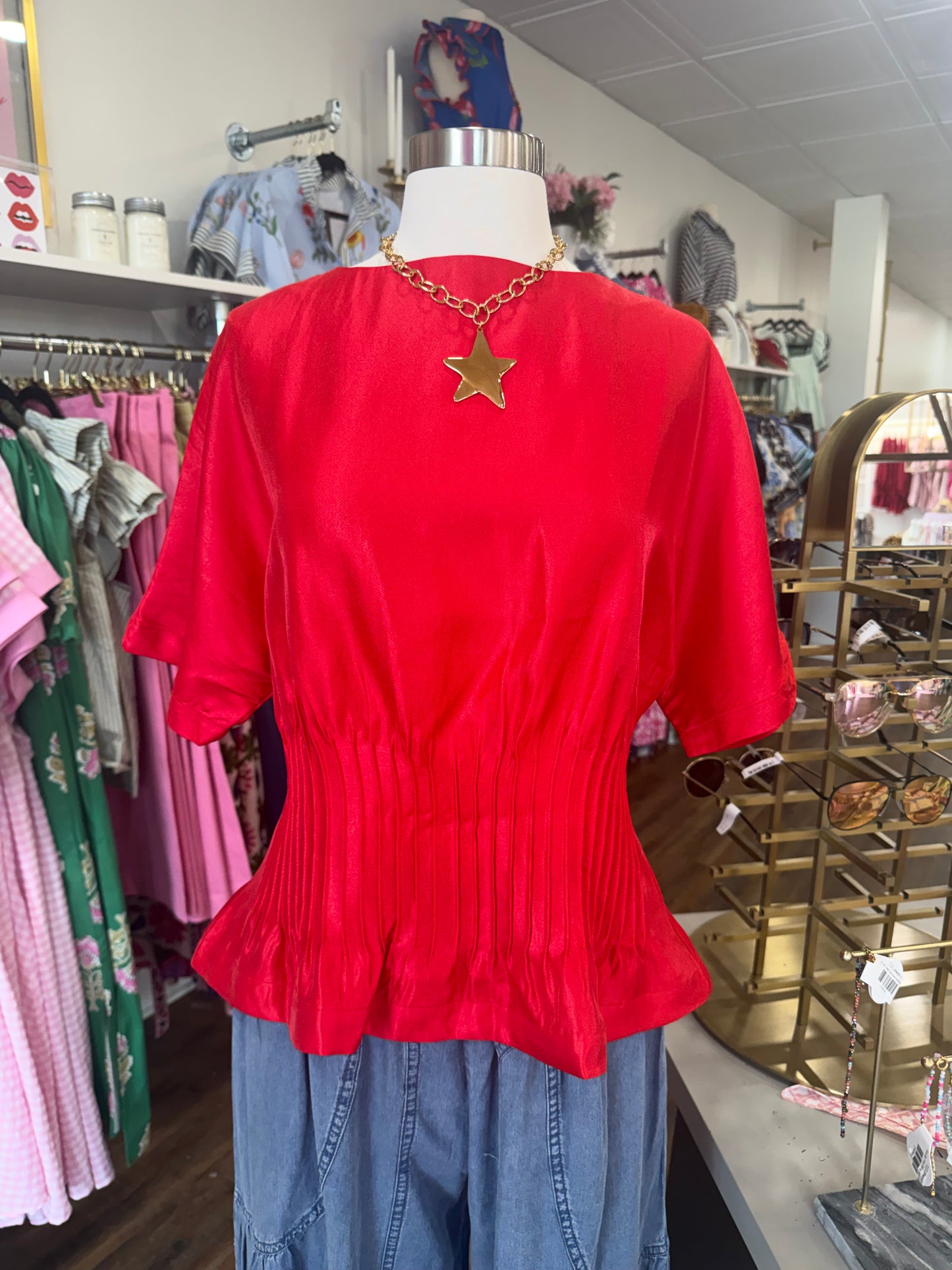 Glam- Red Boat Neck Top