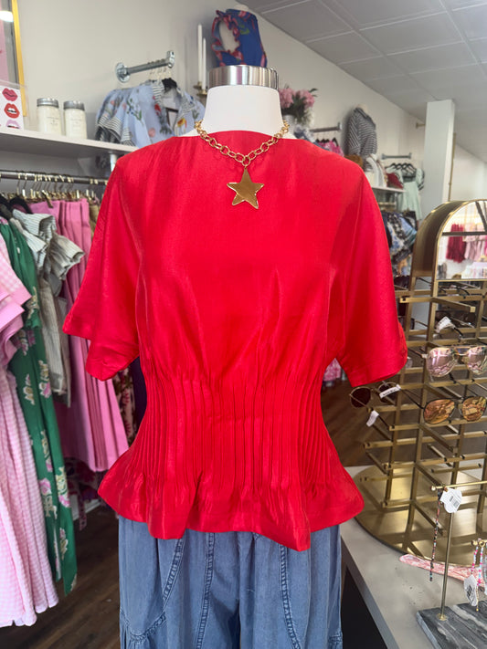 Glam- Red Boat Neck Top