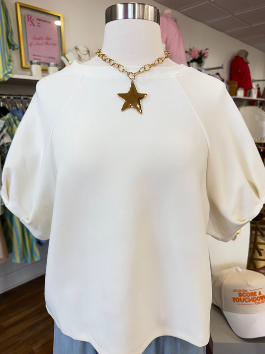 Glam- Ivory Puff Pullover Top