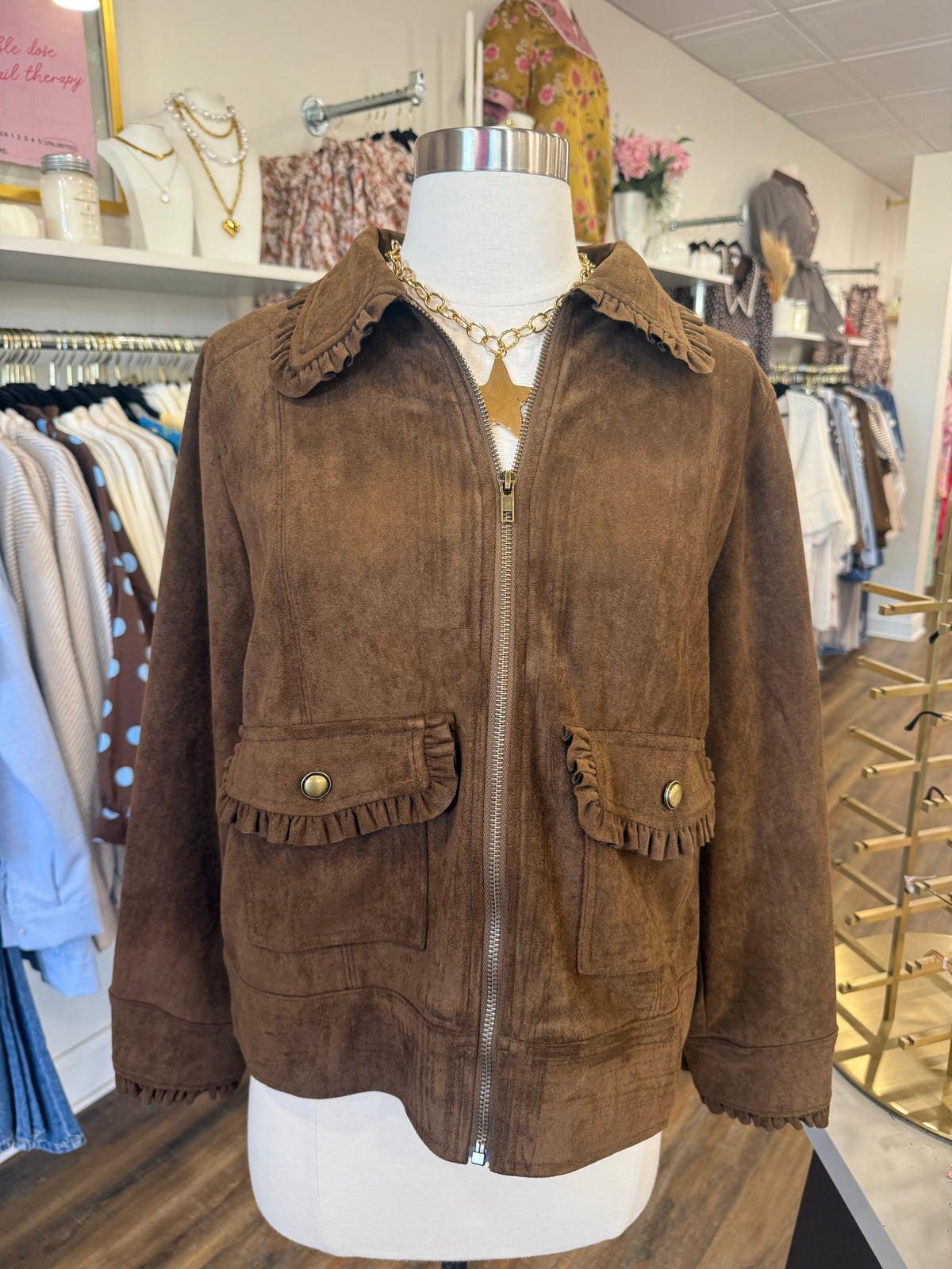 Jodifl- Camel Peter Pan Collar Suede Jacket