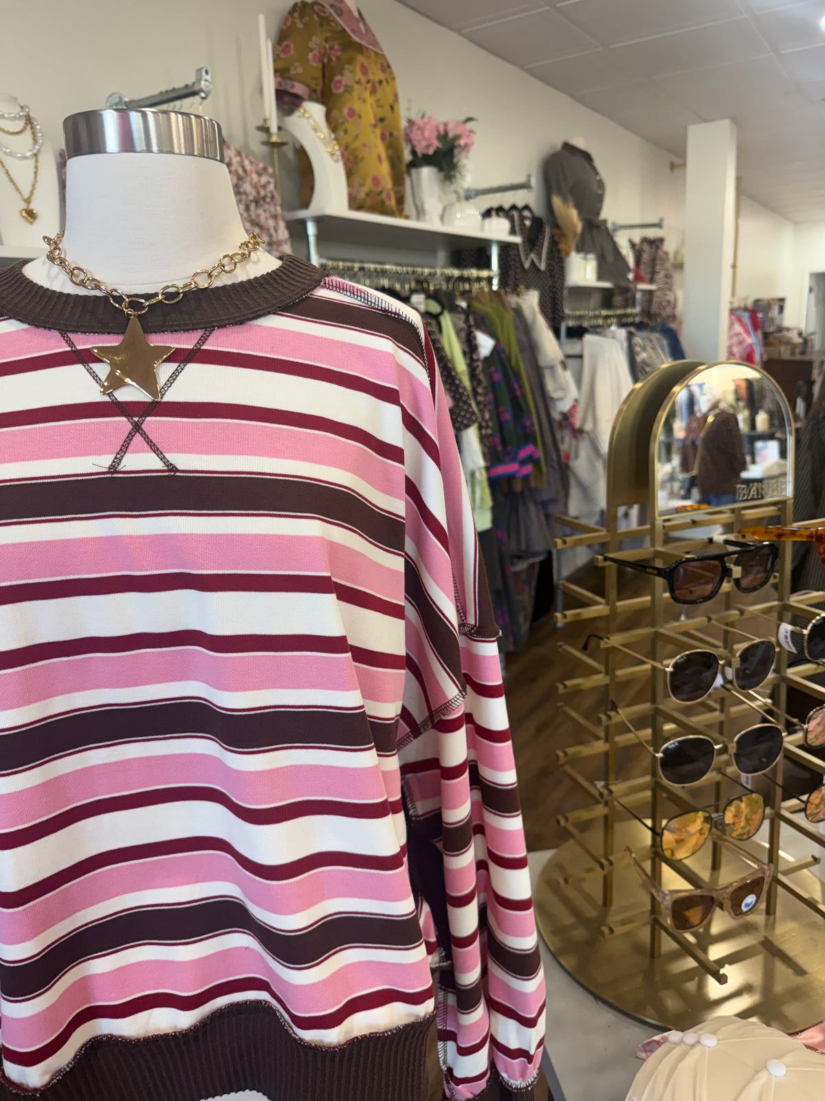 HM- Pink & Brown Stripe Top