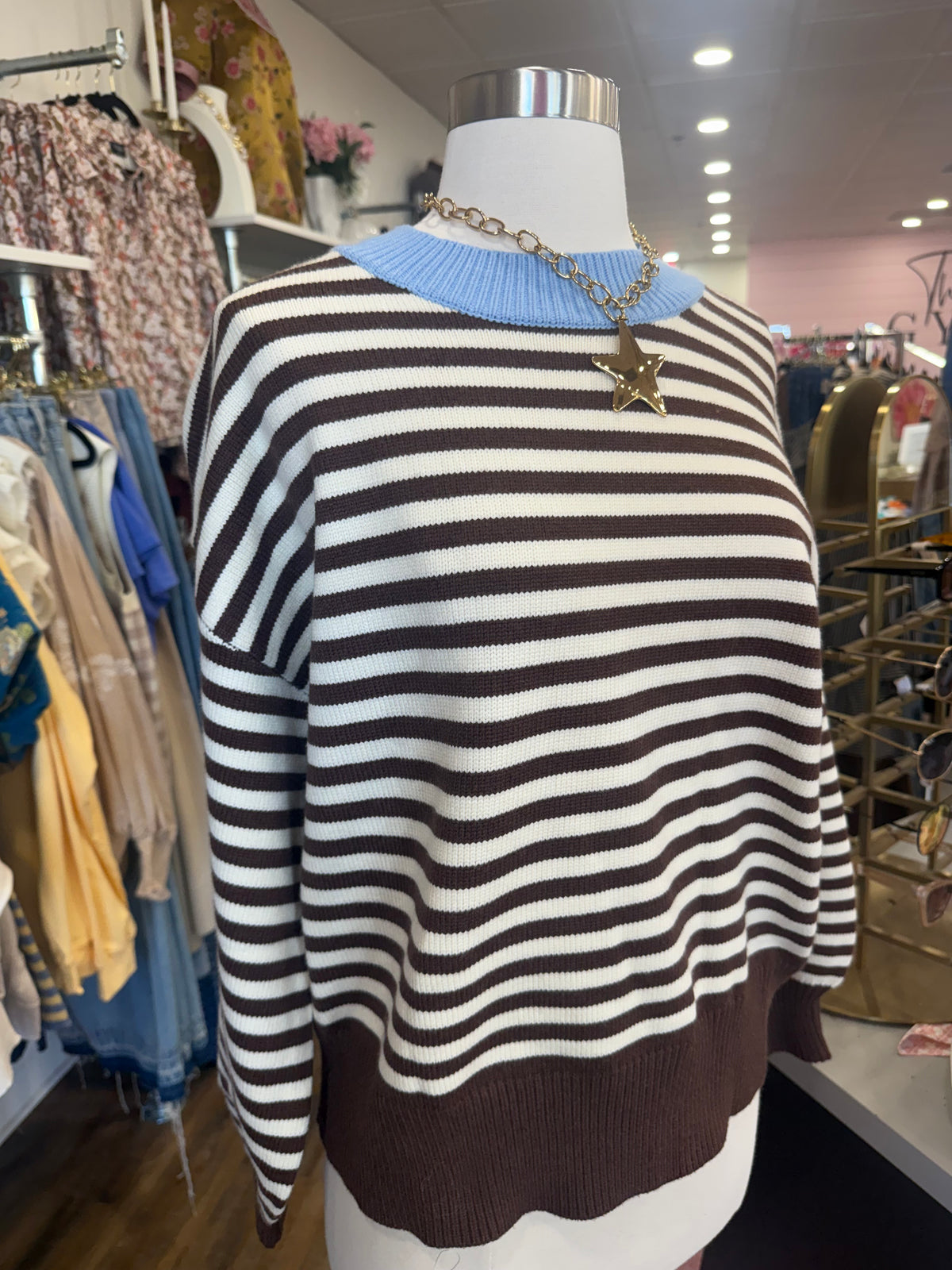 H&T- Brown & Cream Stripe Sweater