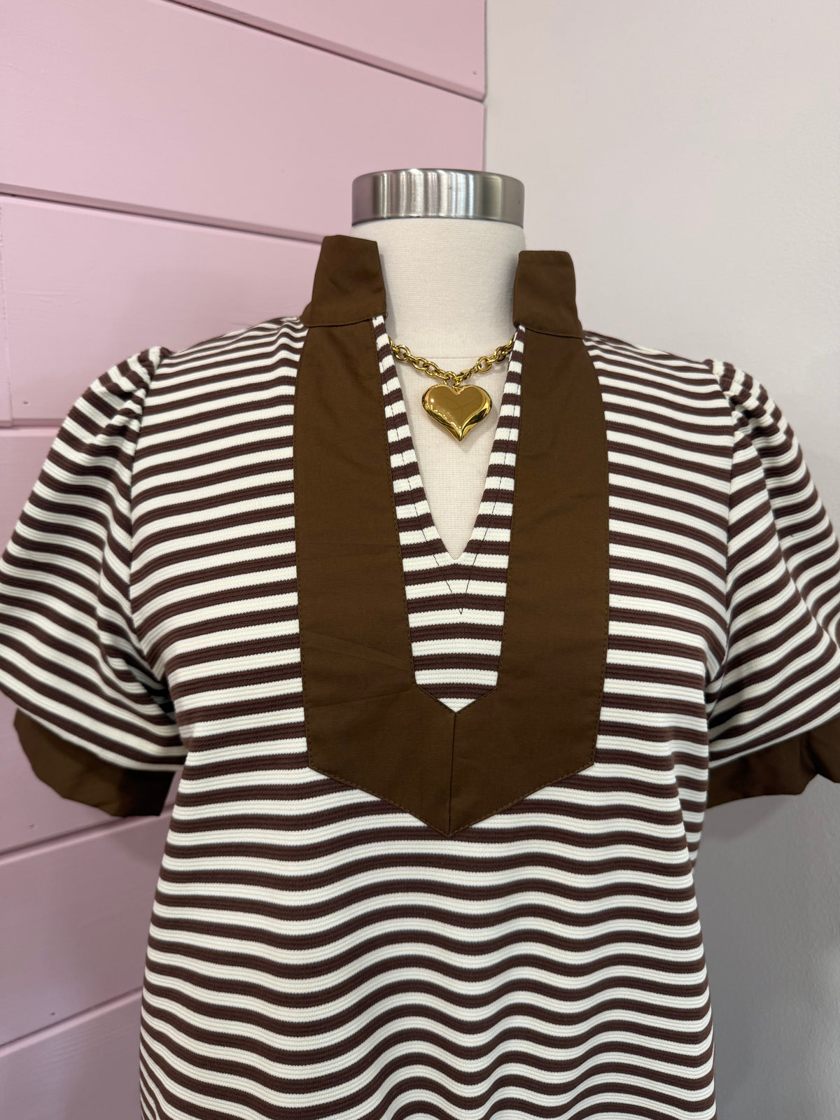 Jodifl- Brown Stripe Puff Sleeve Top