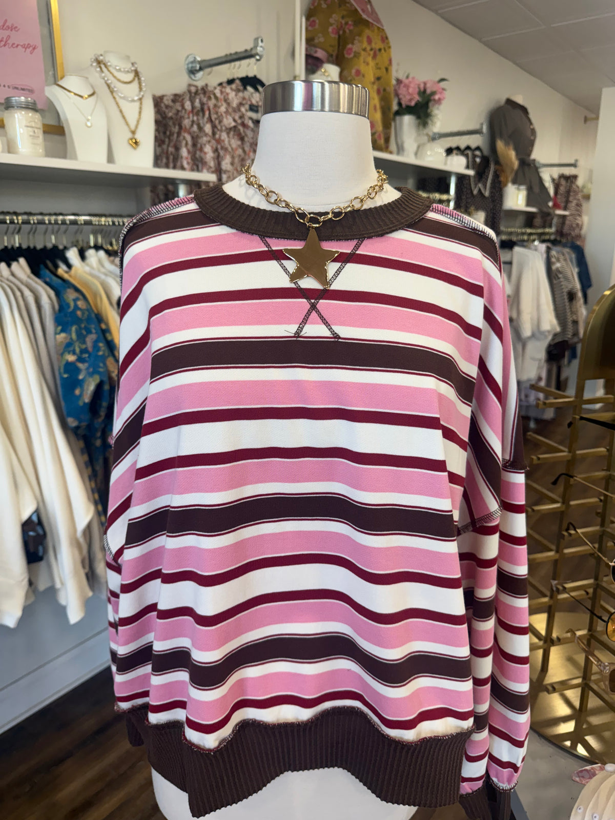 HM- Pink & Brown Stripe Top