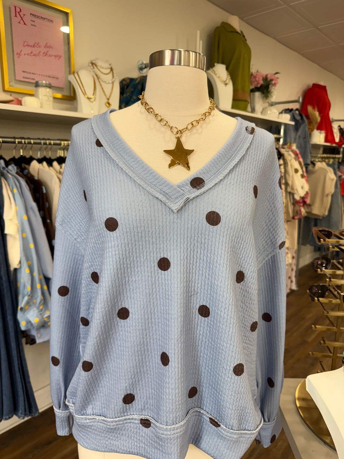 BP- Light Blue Polka Dot V-Neck Top