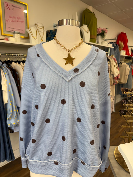 BP- Light Blue Polka Dot V-Neck Top