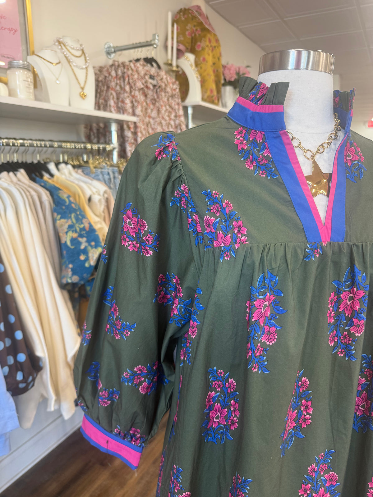 Jodifl- Olive Floral Midi Dress