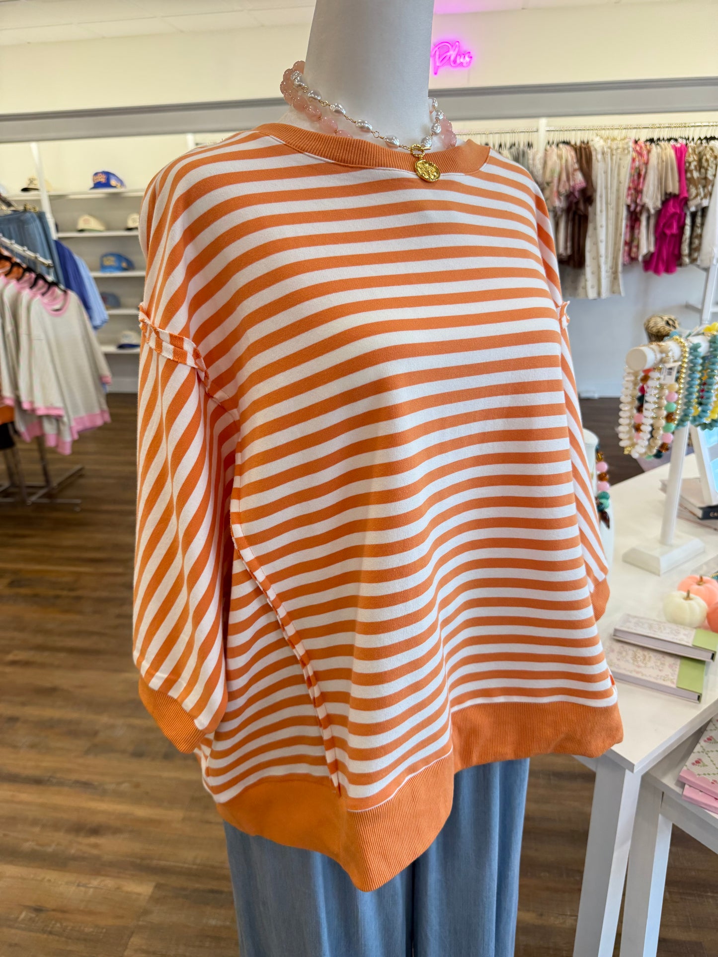 Oddi- Plus Orange Stripe Knit Top