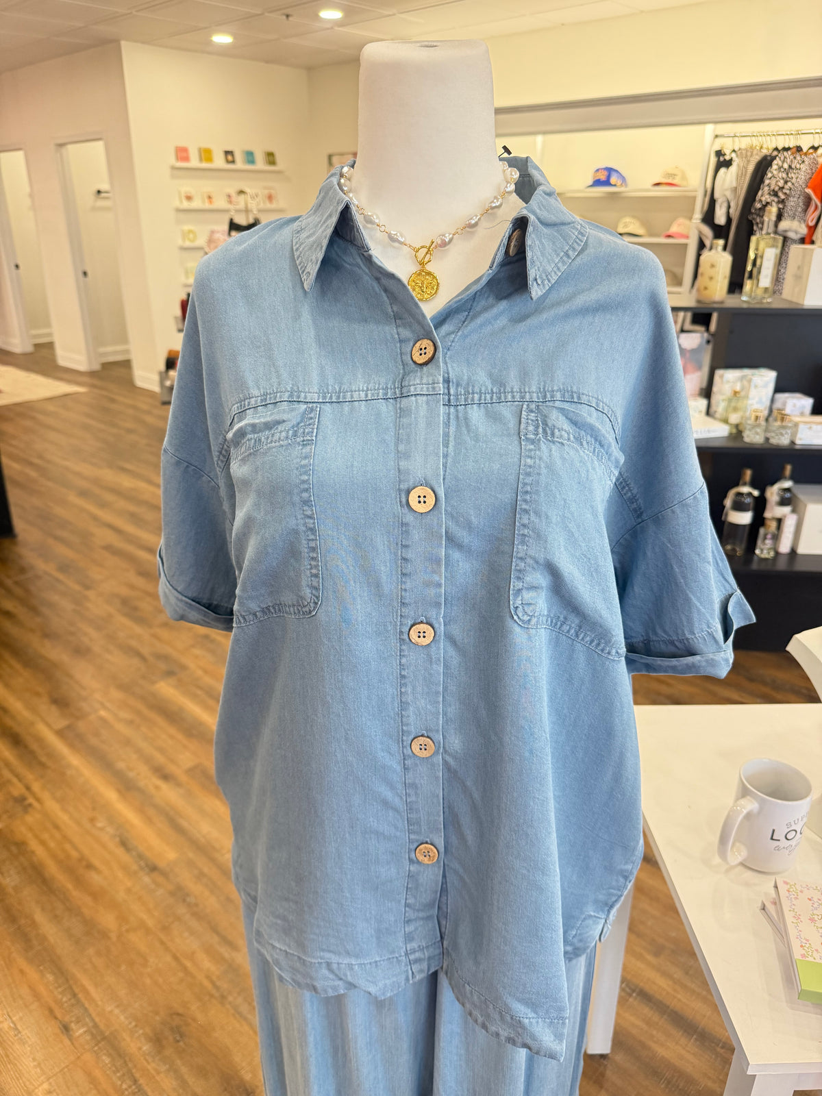 BP- Plus Denim Button Down Top