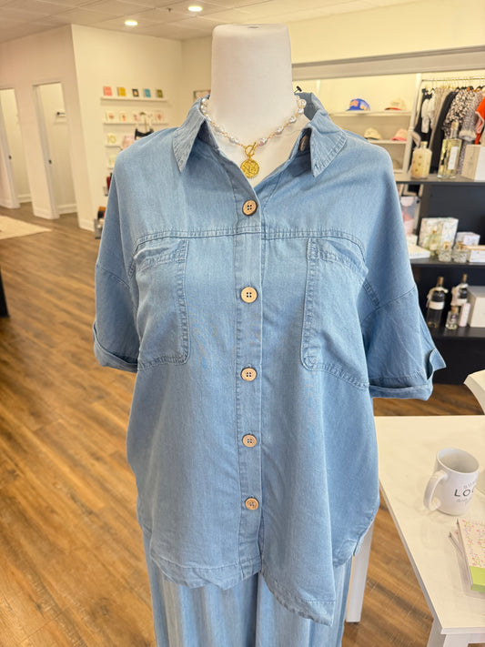 BP- Plus Denim Button Down Top