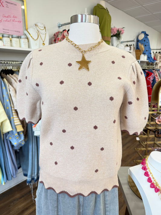 S+S- Taupe Polka Dot Sweater Top