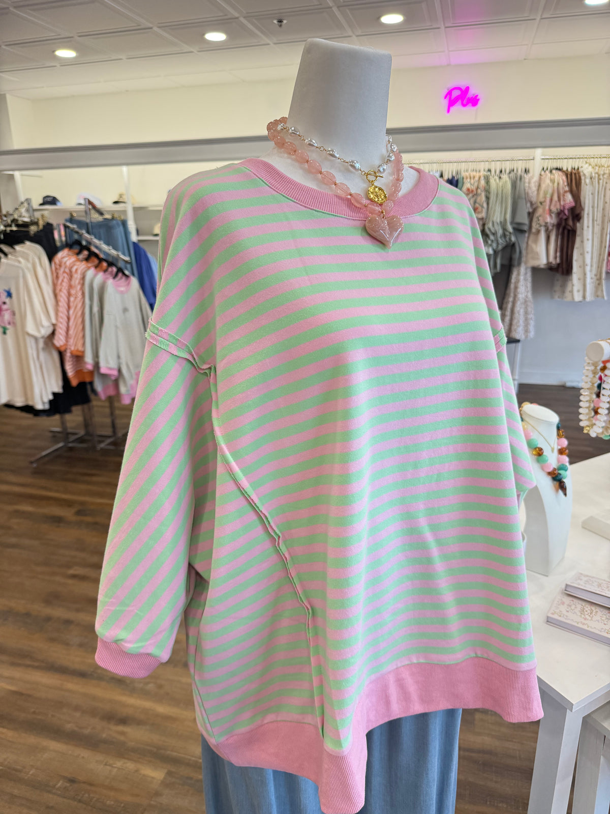 Oddi- Plus Pink Stripe Knit Top