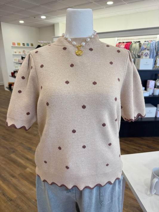 S+S- Plus Taupe Polka Dot Sweater Top