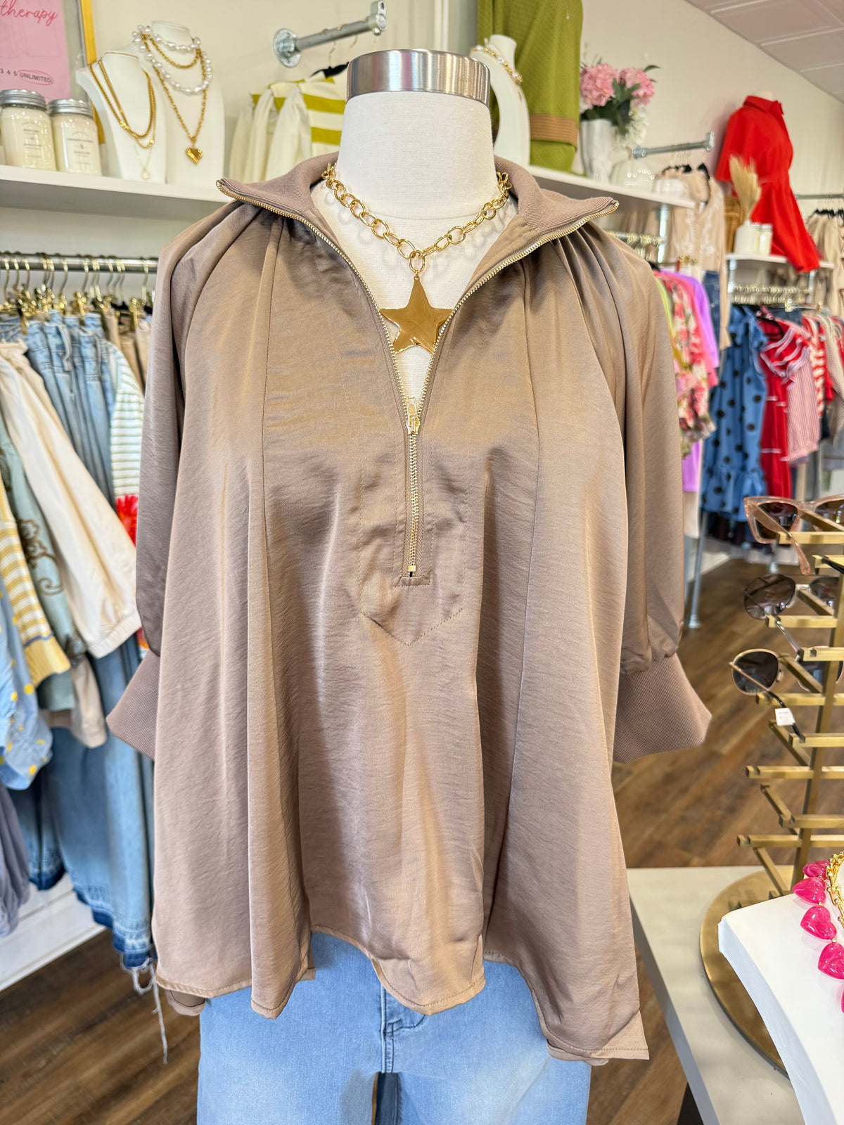 Glam- Mocha Mock Neck Half Zip
