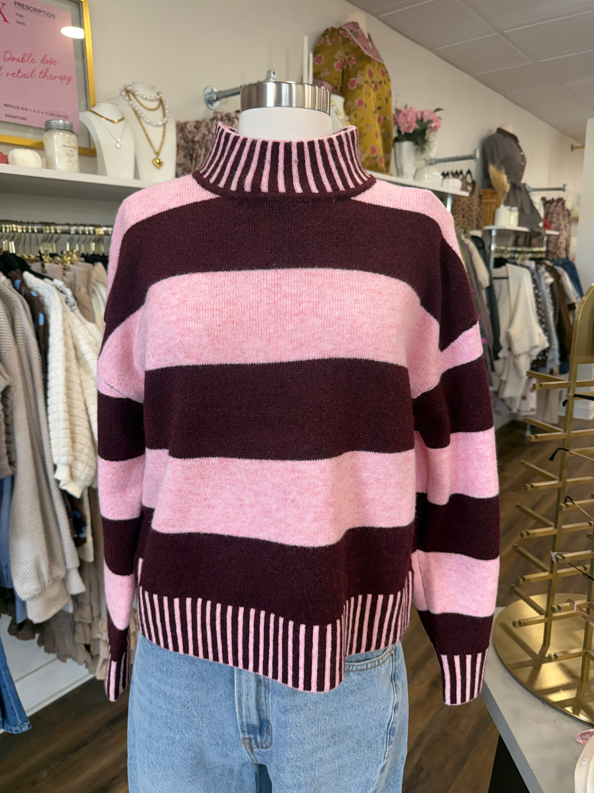 EN- Pink & Brown Striped Sweater