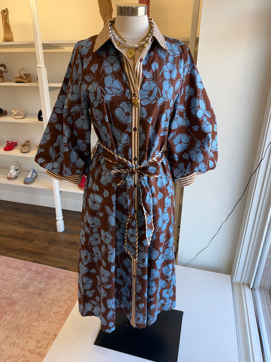 Jodifl- Brown & Blue Floral Dress