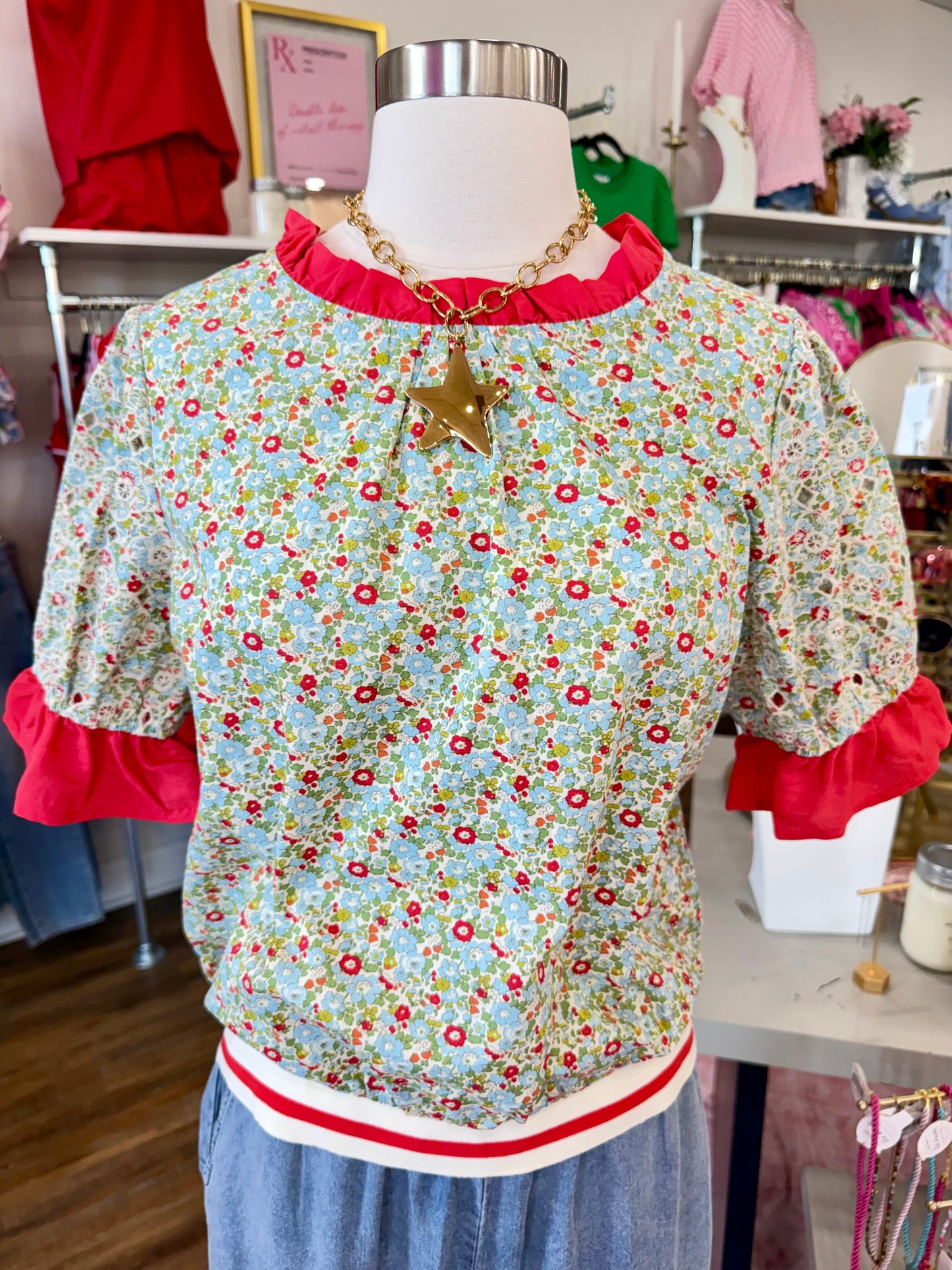 VOY- Red Contrast Ruffle Top