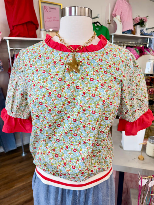 VOY- Red Contrast Ruffle Top