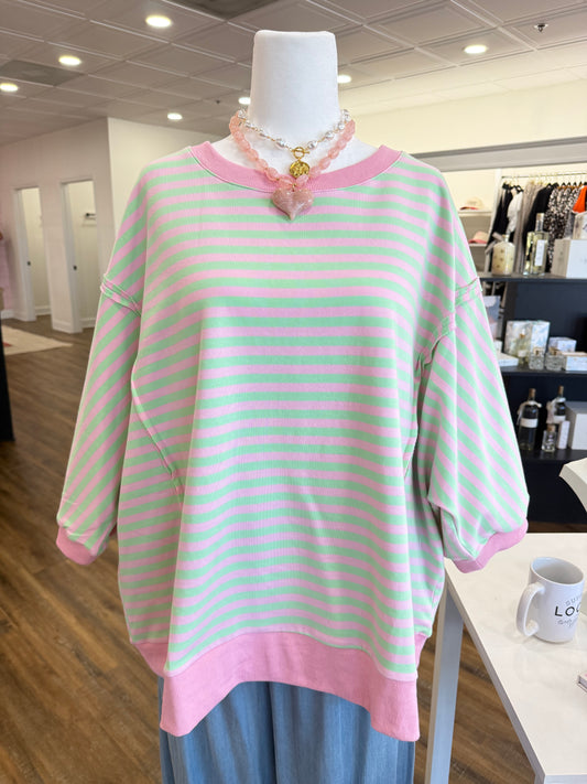 Oddi- Plus Pink Stripe Knit Top