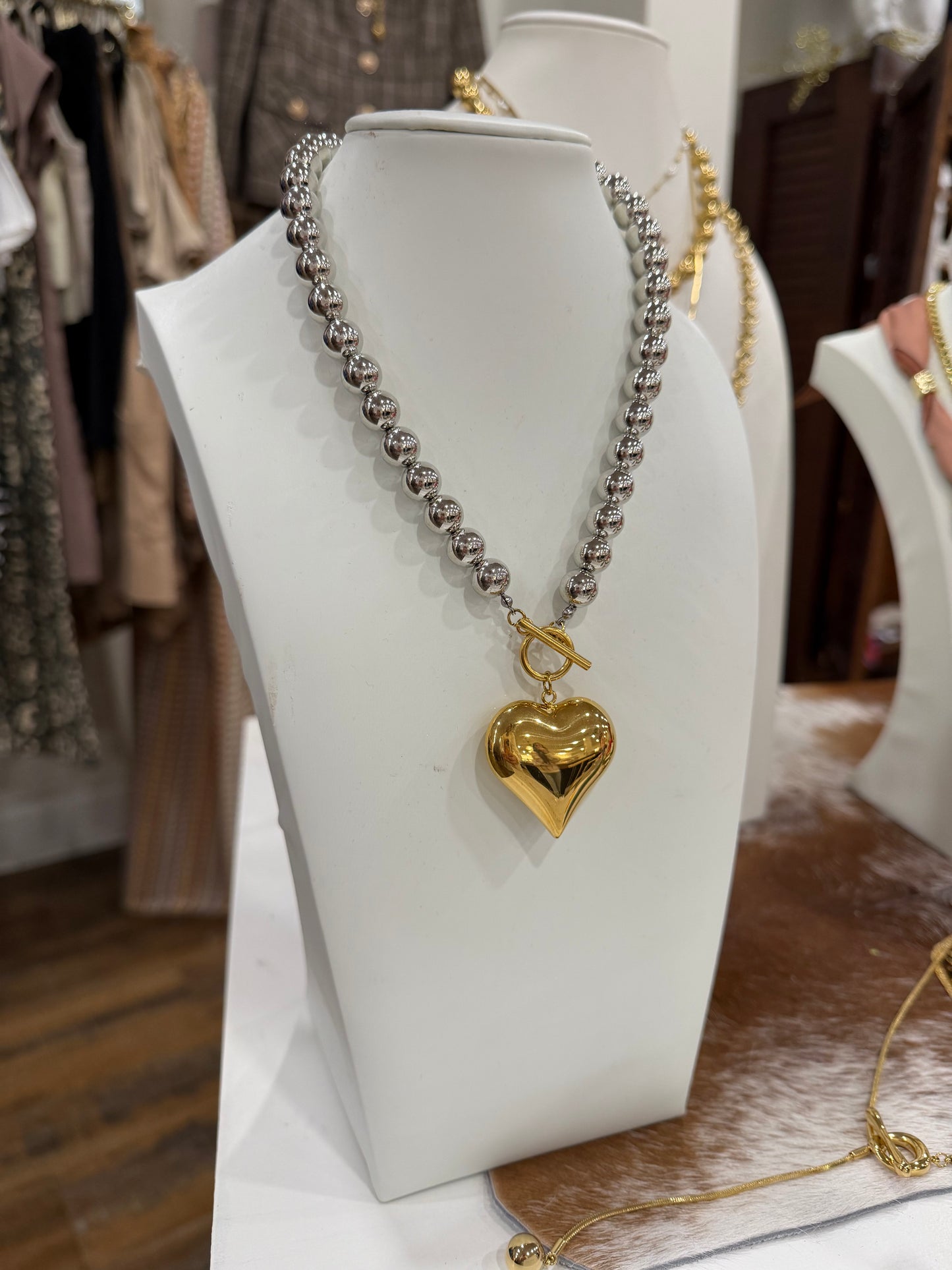 Silver Chain Gold Bubble Heart
